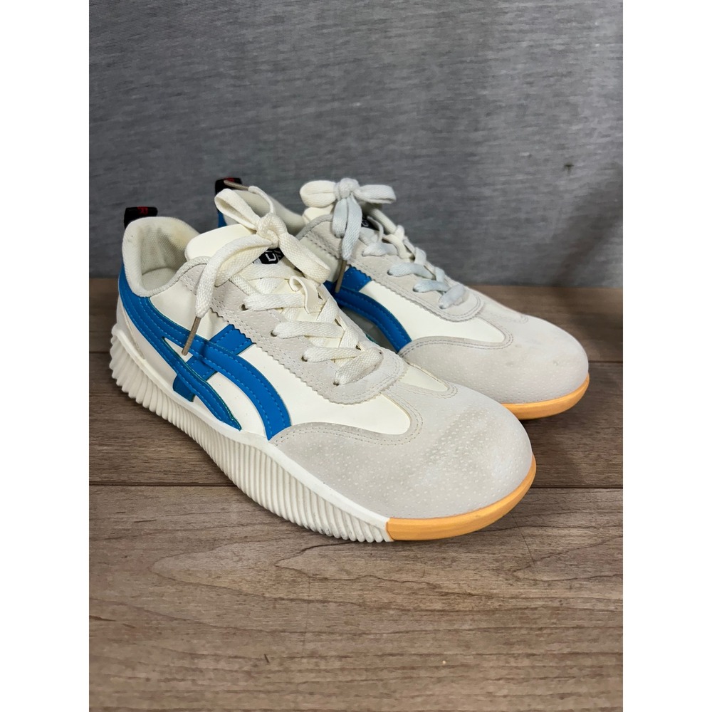 De Florance Mens Sneakers Cream Blue White Low Top Lace Up Shoes Size 8.5 US